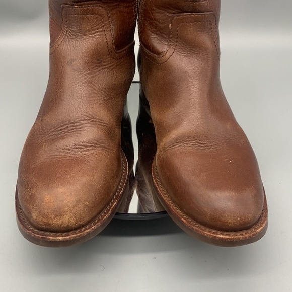 Tory Burch Kiernan Brown Leather Gold Hardware Logo Riding Boots Size 5M - Picture 4 of 8